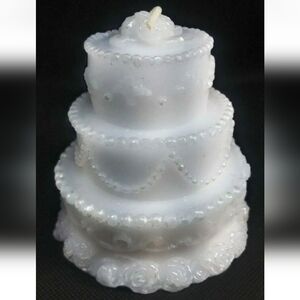 HS CANDLES # F083CW Round 3 Tier Wedding Cake Candle Cake Topper, Pearl Accent